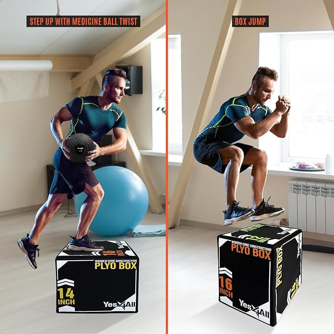 Yes4All 3-in-1 Soft-Padded Plyo Box With Wooden Core, Non-Slip Multi-Use Cushioned Plyometric Jump Box with Vinyl Cover for Jumping, Conditioning, Strength Training