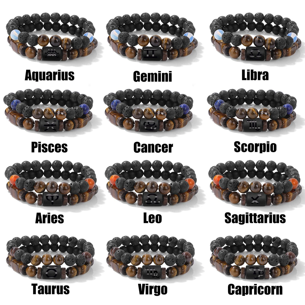 Pisces Zodiac Lapis Lazuli Bracelet for Women Men-2pcs 8mm Obsidian And Tigers Eye Beaded Bracelets Healing Crystals Jewelry for Birthday Valentines Day Mother's Day Christmas Gifts