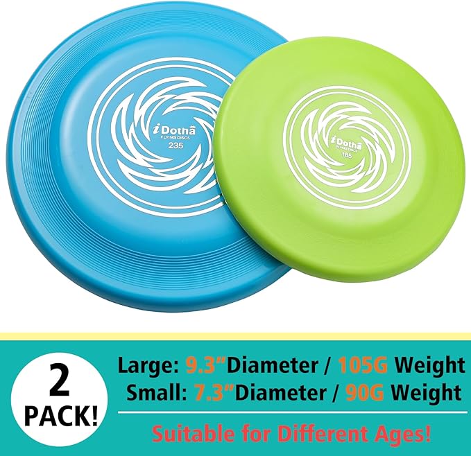 Sports Flying Disc, 2 Pack Compeition Flying Discs, Lightweight Durable Flying Disc Toys for Backyard Beach Lawn Park Outdoor Games, 105 Gram 9.3 Inch & 90 Gram 7.3 Inch.