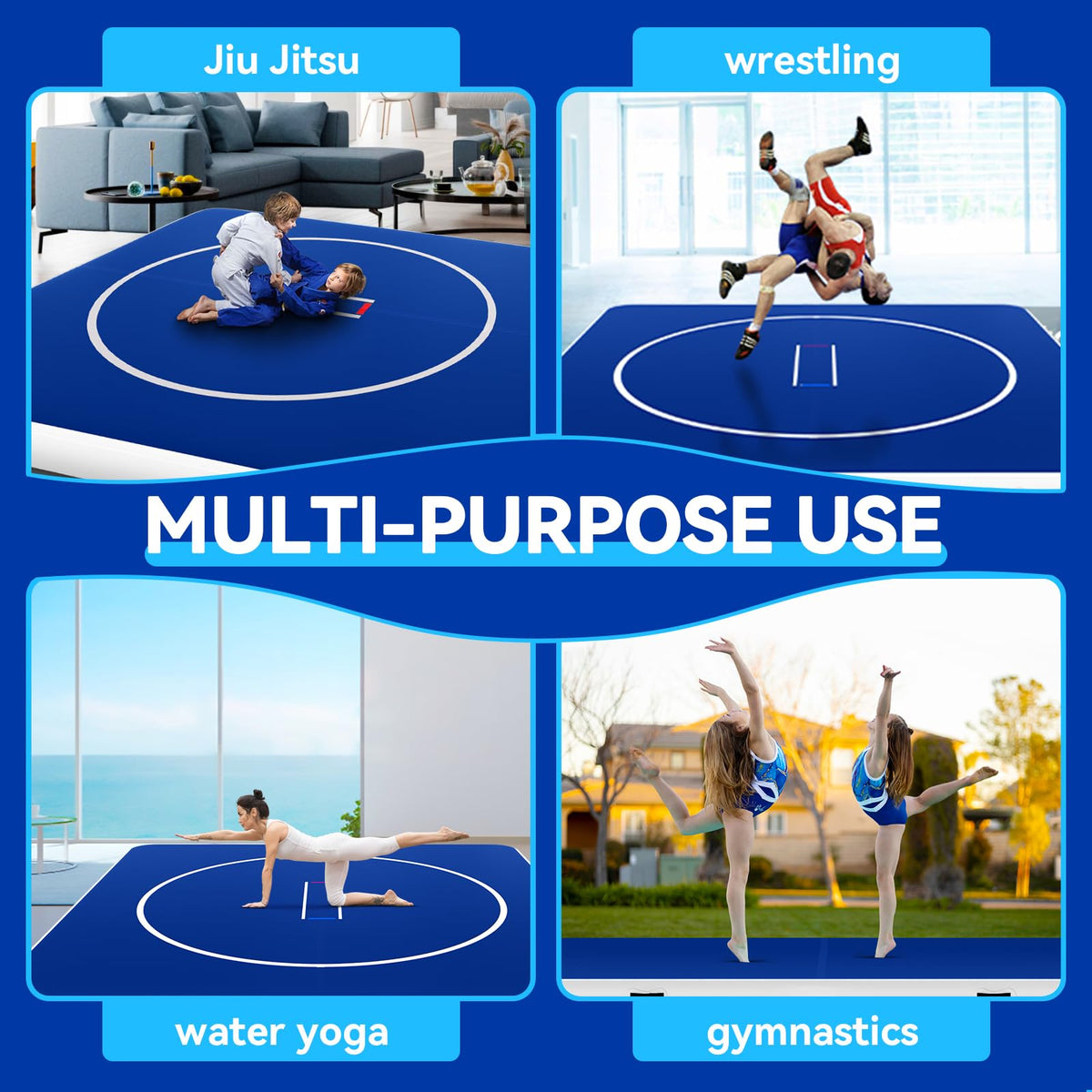 Inflatable Wrestling Mat 10x10FTx6"Thick, Jiu Jitsu Mats, PVC Landing Training Mat Foldable for Home Gym BJJ, MMA, Martial Art, Boxing, Grappling and Judo (Blue White)