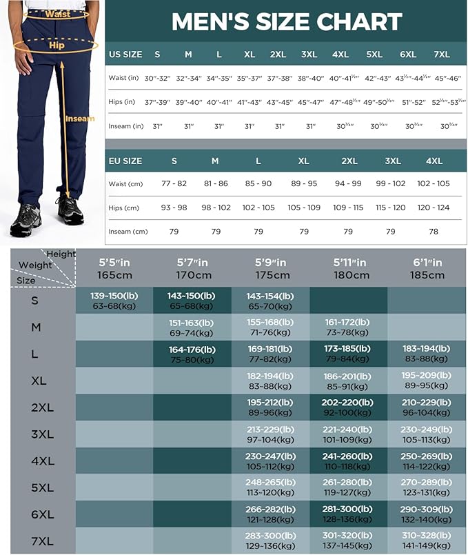 Wespornow Men's-Convertible-Hiking-Pants Quick Dry Lightweight Zip Off Breathable Cargo Pants for Outdoor, Fishing, Safari