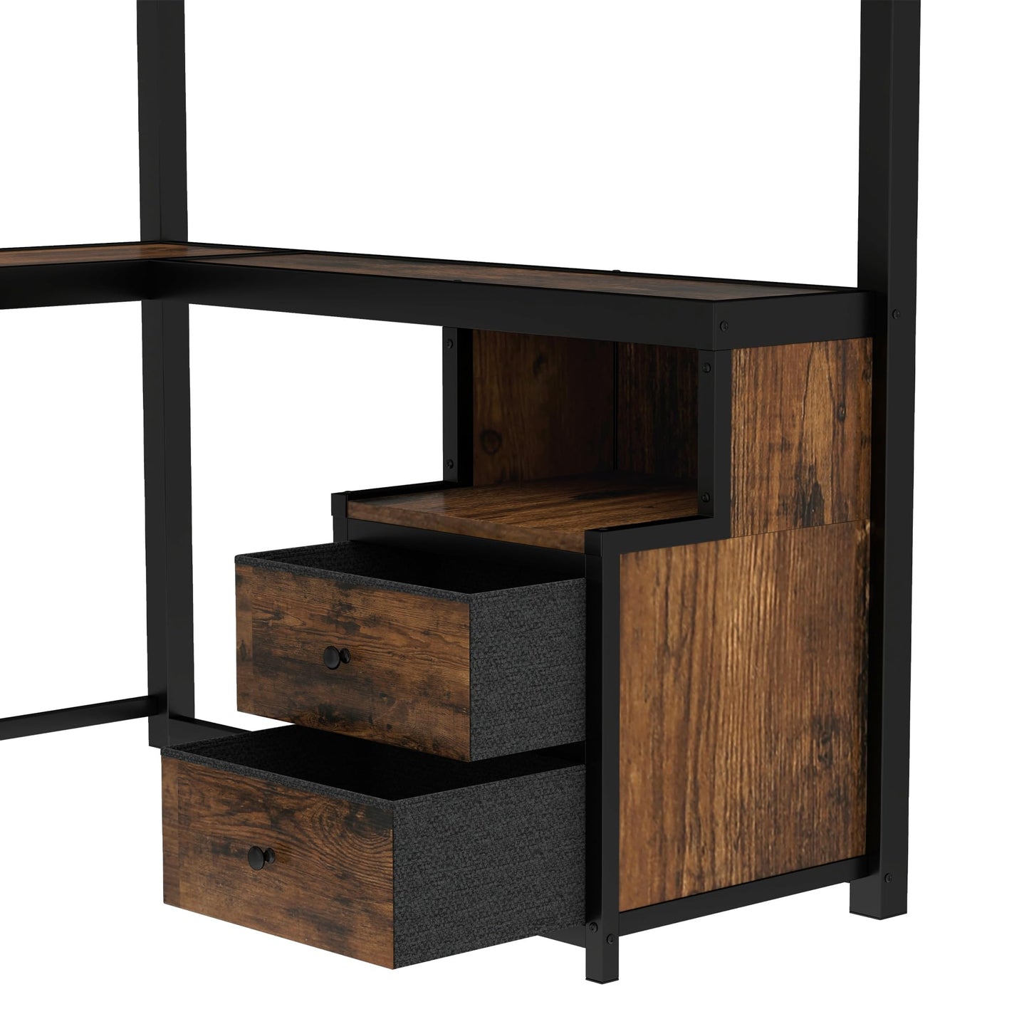 Bellemave Queen Loft Bed with Desk and Fabric Drawer, Metal Queen Size Loft Bed Frame with guardrail and Ladder for Adults, Kids, Teens, Black
