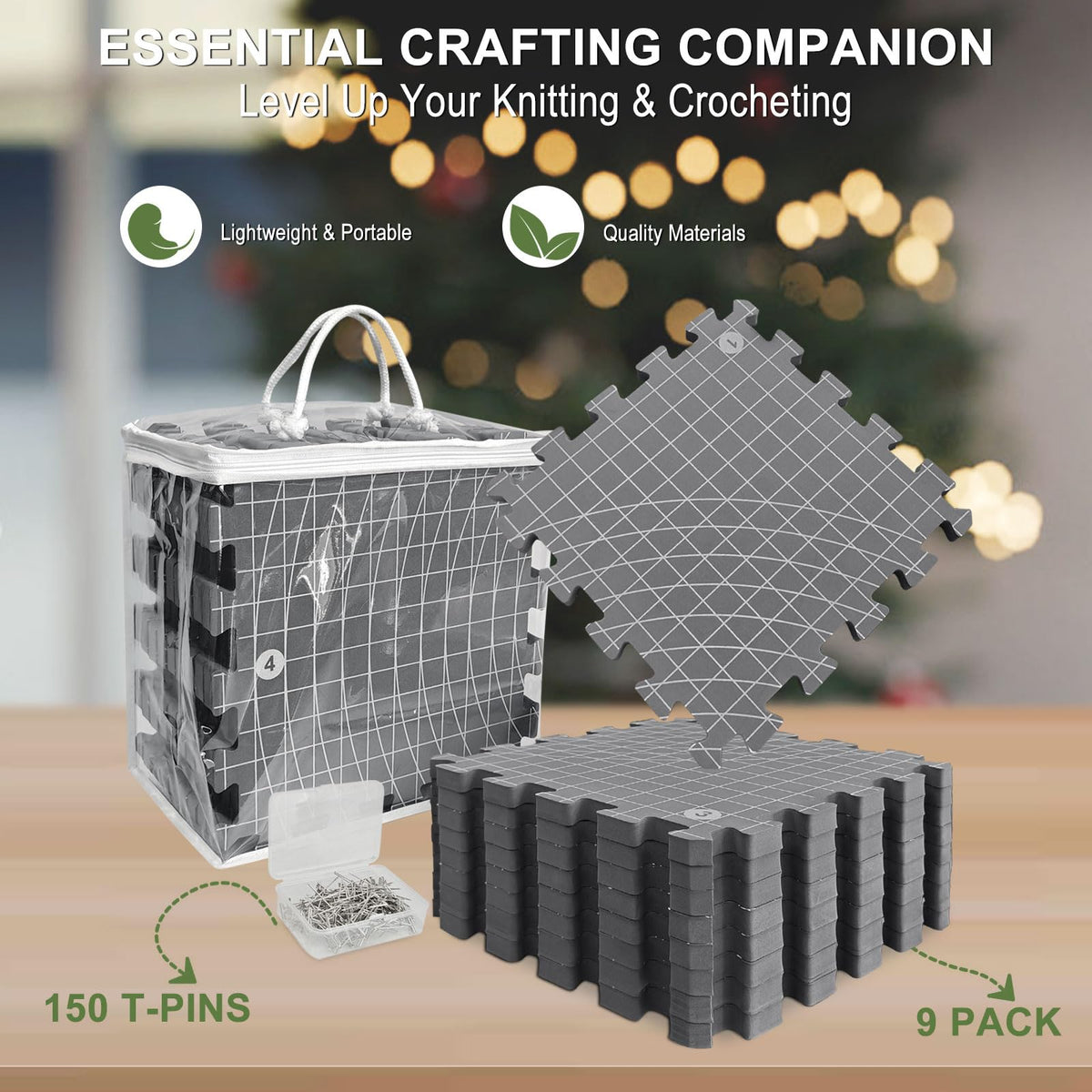 Blocking Mats for Knitting & Crochet: Upgraded Knitting Blocking Mat Double-Sided Design with 150 T-Pins and Storage Bag