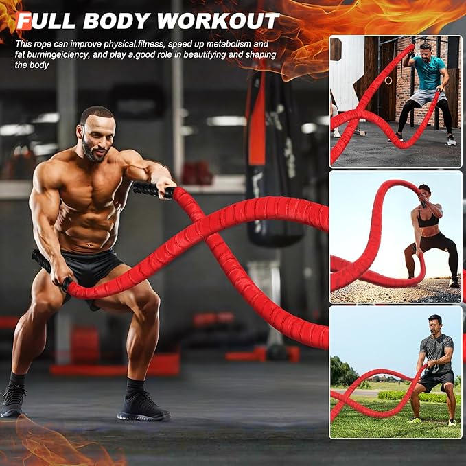 Battle Ropes for Home Gym, Exercise Rope 1.26/1.5inch, 30 40FT Heavy Battle Rope Weighted Battle Rope Training Heavy Rope for Workout Exercise