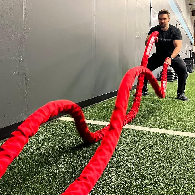 Meister Beast Professional Sheathed Battle Rope for Strength & Conditioning Gym Workouts - 2.5" Diameter - Red
