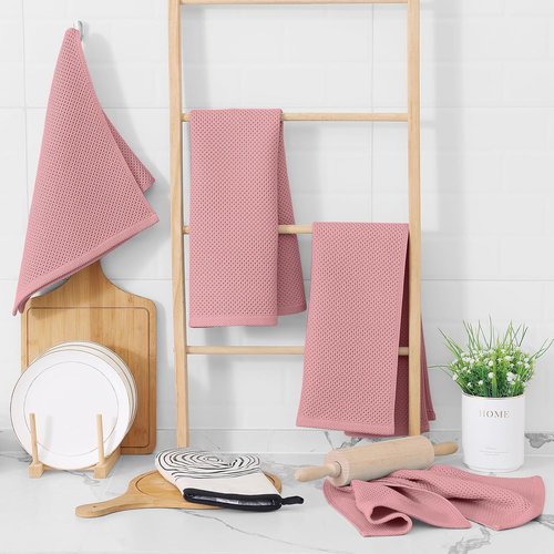 Homaxy Kitchen Dish Towels - 100% Cotton Waffle Weave, Ultra Soft & Absorbent, 13 x 28 Inches, 4-Pack in Dried Rose