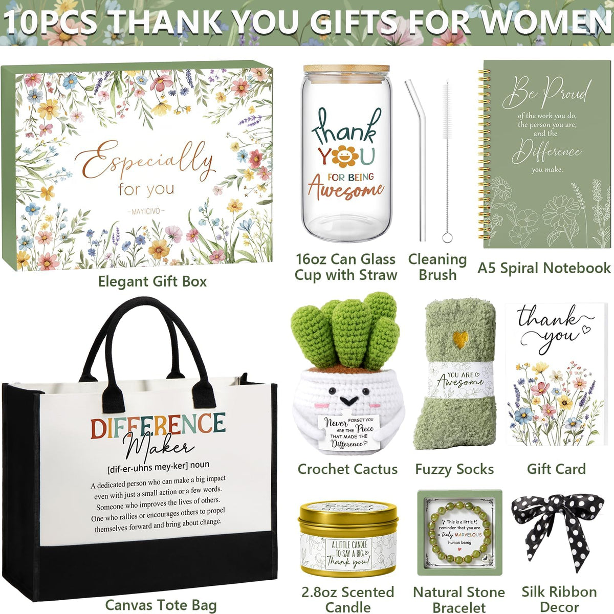 Thank You Gifts for Women, Administrative Professional Day Gifts, Employee Appreciation Office Gift for Coworkers Farewell Thank You Gift Basket for Boss Teacher Nurse Employees w/ Canvas Tote Bag