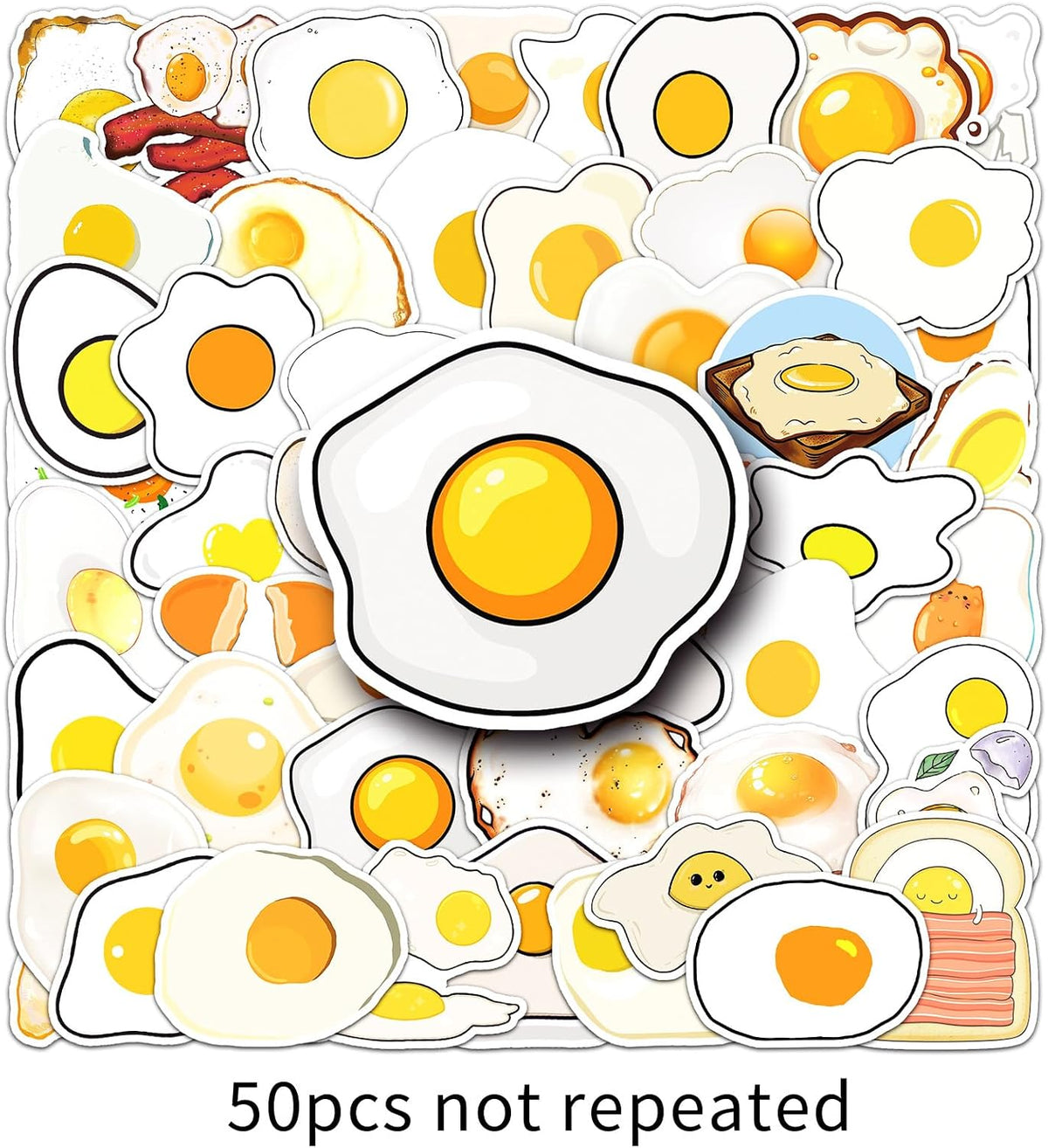 LYLSDSB 50 Pcs Fried Egg Stickers Waterproof Funny Cartoon Food Sticker for Skateboard Scrapbook Laptop Water Bottle