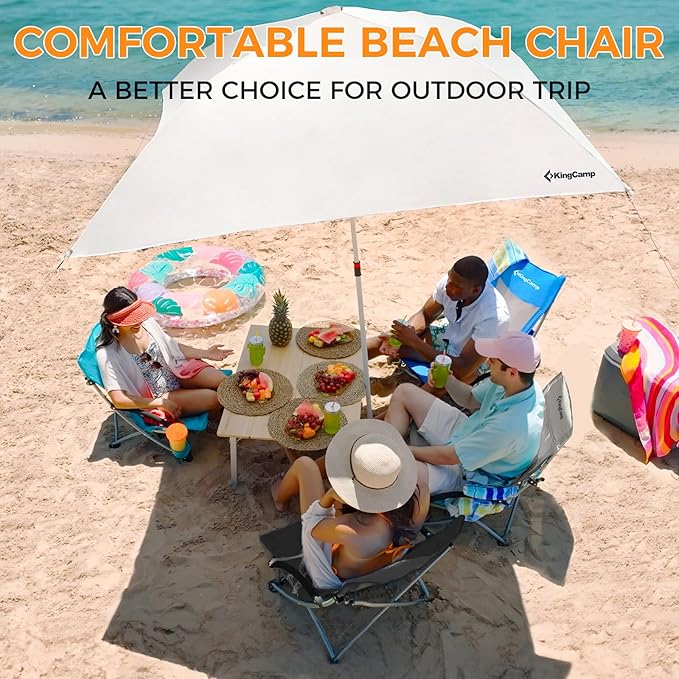 KingCamp Low Beach Chairs, Portable Folding Chair for Adults Extra Wide Ergonomic High Back Seat 300lbs Heavy Duty Lightweight Oversized Gear with Carry Bag for Outdoor Lawn Camping Picnic