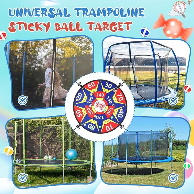 29" Dart Board Game Trampoline Accessories, Toss Game Dartboard with 20 Sticky Balls, Indoor & Outdoor Trampoline, Sport Fun Party Play Toys for Birthday Gifts