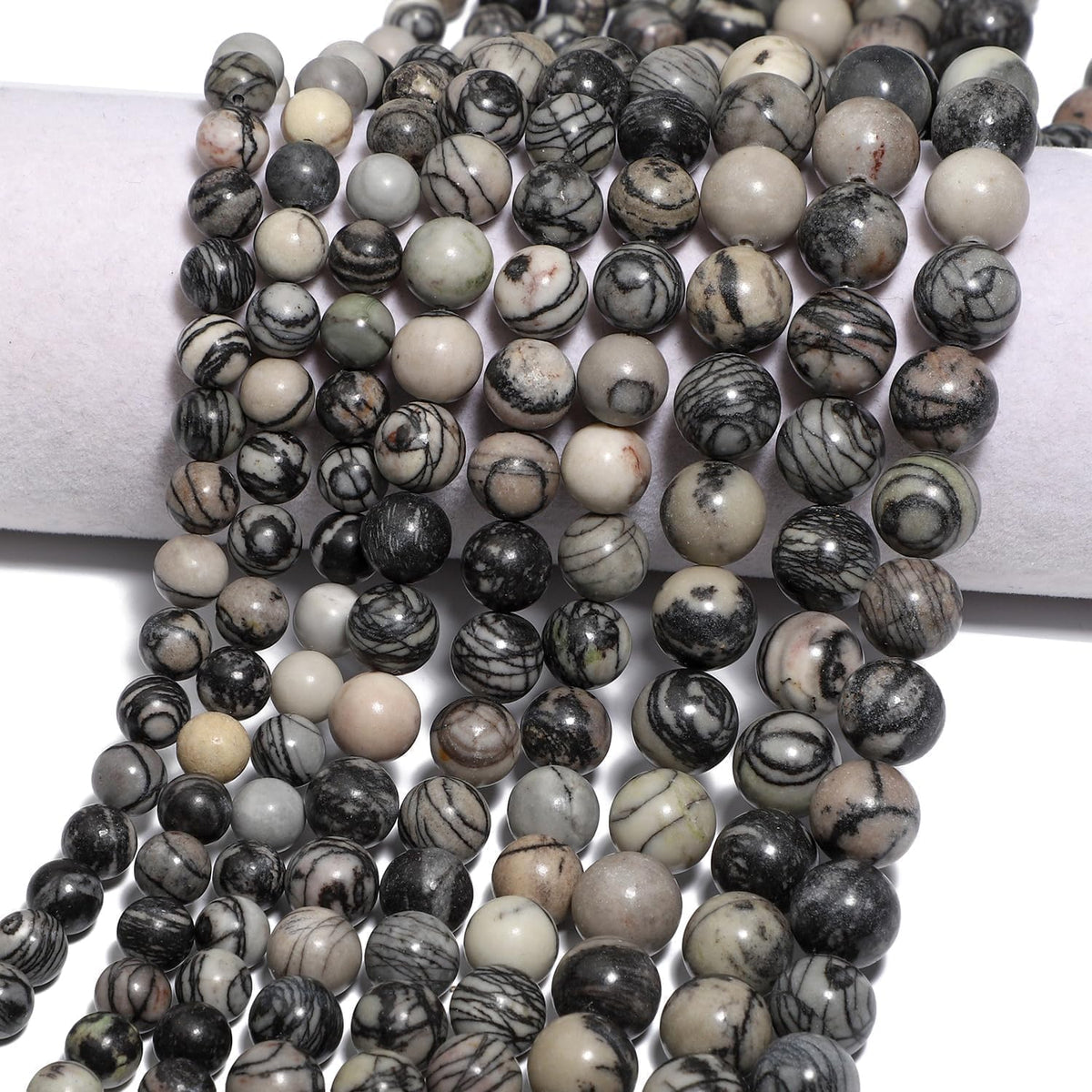 Yochus 60pcs Spider Web Beads,6mm Healing Power Natural Stone Round Loose Beads for Jewelry Making Earring Necklace DIY Crafts