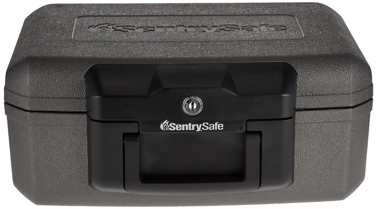 SentrySafe Fireproof Safe with Key Lock, Chest Lock Box for Home or Travel Secures Money, Documents, 0.18 Cubic Feet, 6.1 x 14.3 x 11.2 Inches, 1210
