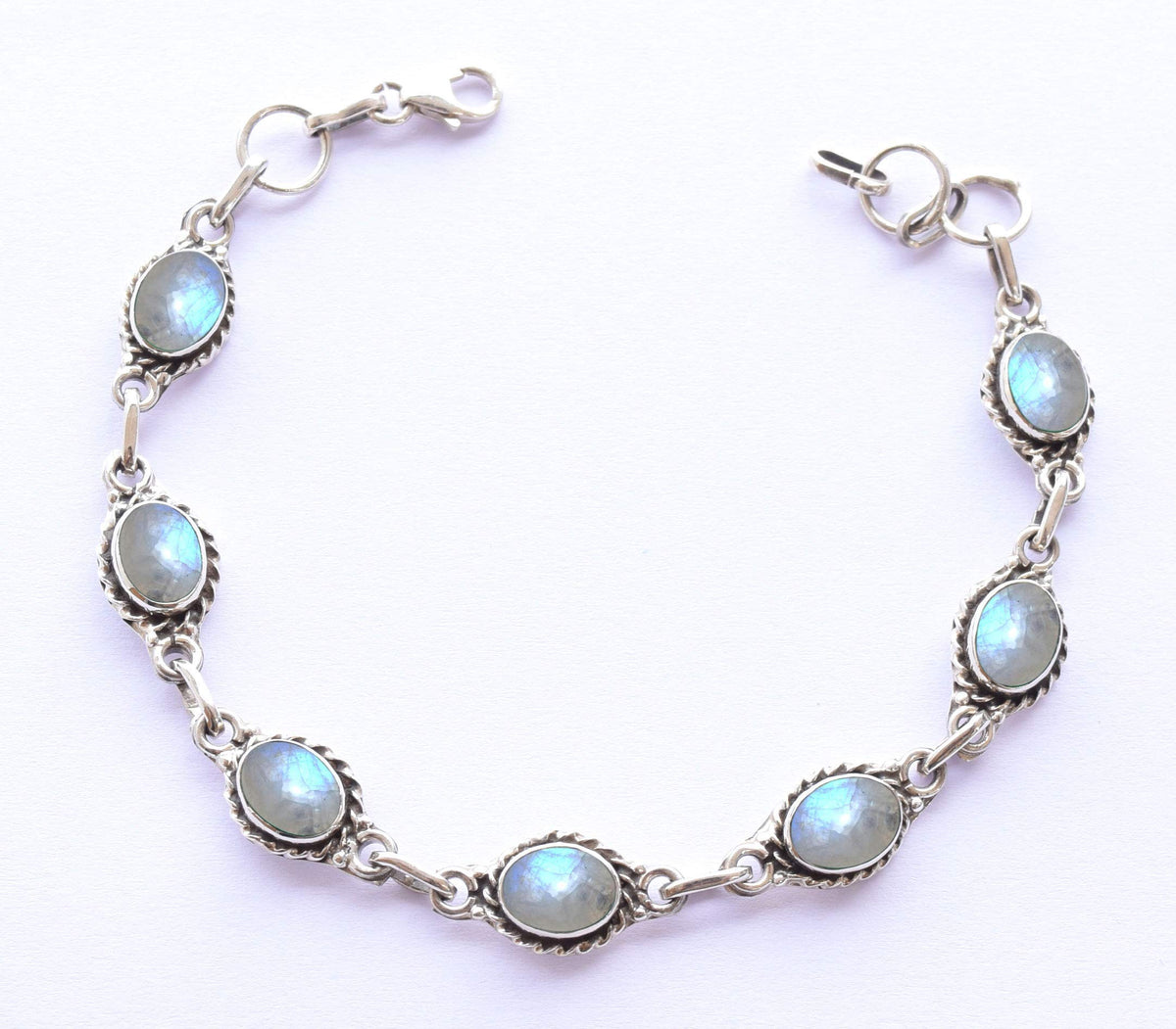 Avicrafts Rainbow Moonstone Bracelets Silver Overlay For Women Girl Gifts - Gemstone Adjustable Handmade Link Bracelets For Her
