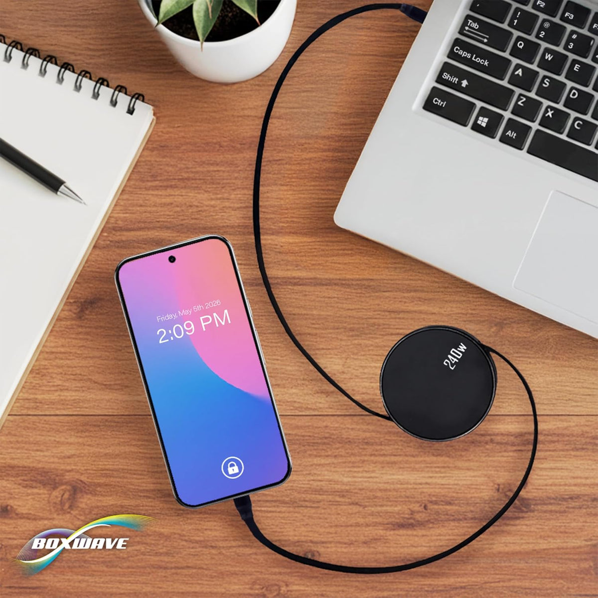 BoxWave TIMMKOO Q5 MP3 (240W), 240W Cable Compatible with WiFi Player with Bluetooth - PD miniSync Retractable PD