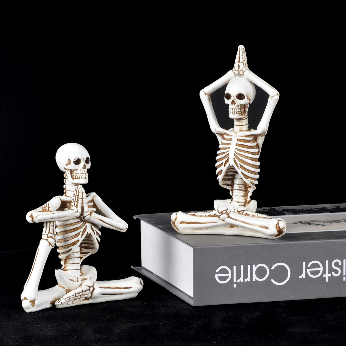 JORAE Yoga Skeletons Statue Set of 4 Bone Stretchers Halloween Figurines Meditating Table Collectible Home Decorative, Polyresin (White-Set 4)