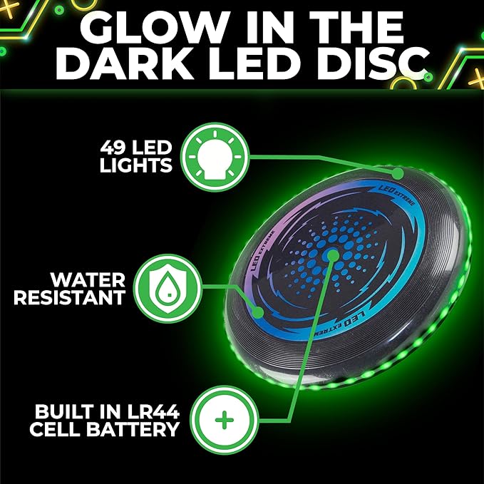 Toysery LED Light Up Fresbee - Glow in The Dark Fresbee for Kids and Adults, Flying Disc Adventure for Day and Night - Easy to Use Ideal for Camping Game