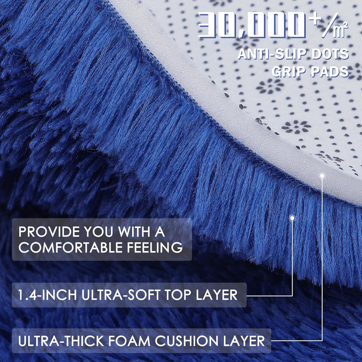 OLANLY Soft Fluffy Shaggy Small Rug - Machine Washable Indoor Carpet for Bedroom & Nursery | Navy Blue