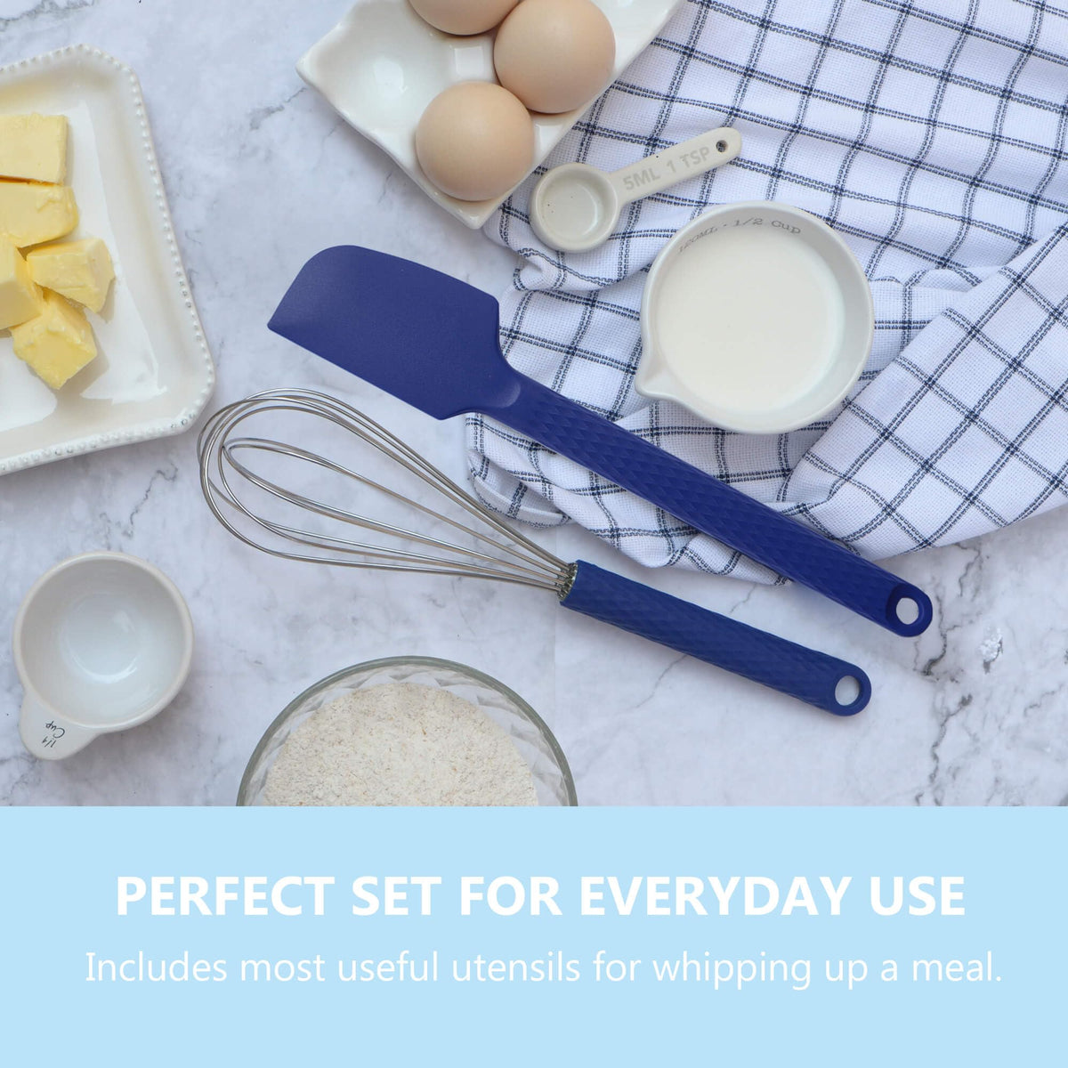 Silicone Kitchen Utensils Set - 28 Pieces Cooking Utensils Set Non-Stick Heat Resistance Silicon with Stainless Steel Handle - Royal Blue
