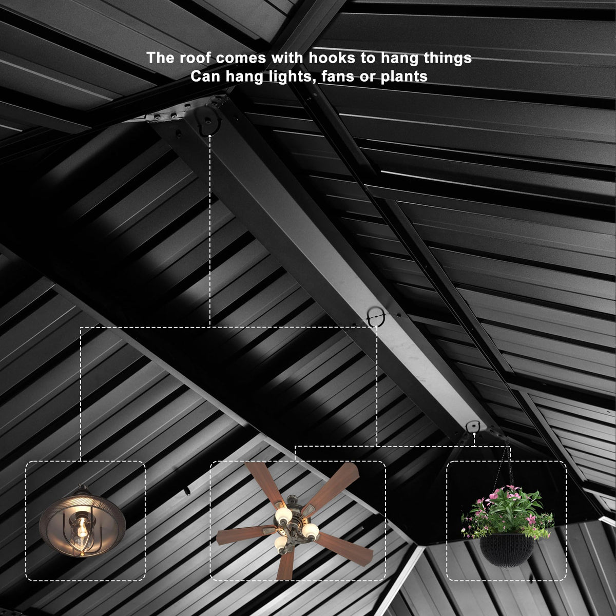 PURPLE LEAF 12' X 16' Permanent Gazebo with Light Hardtop Roof for Outdoor Lawn and Garden Pavilion Grey