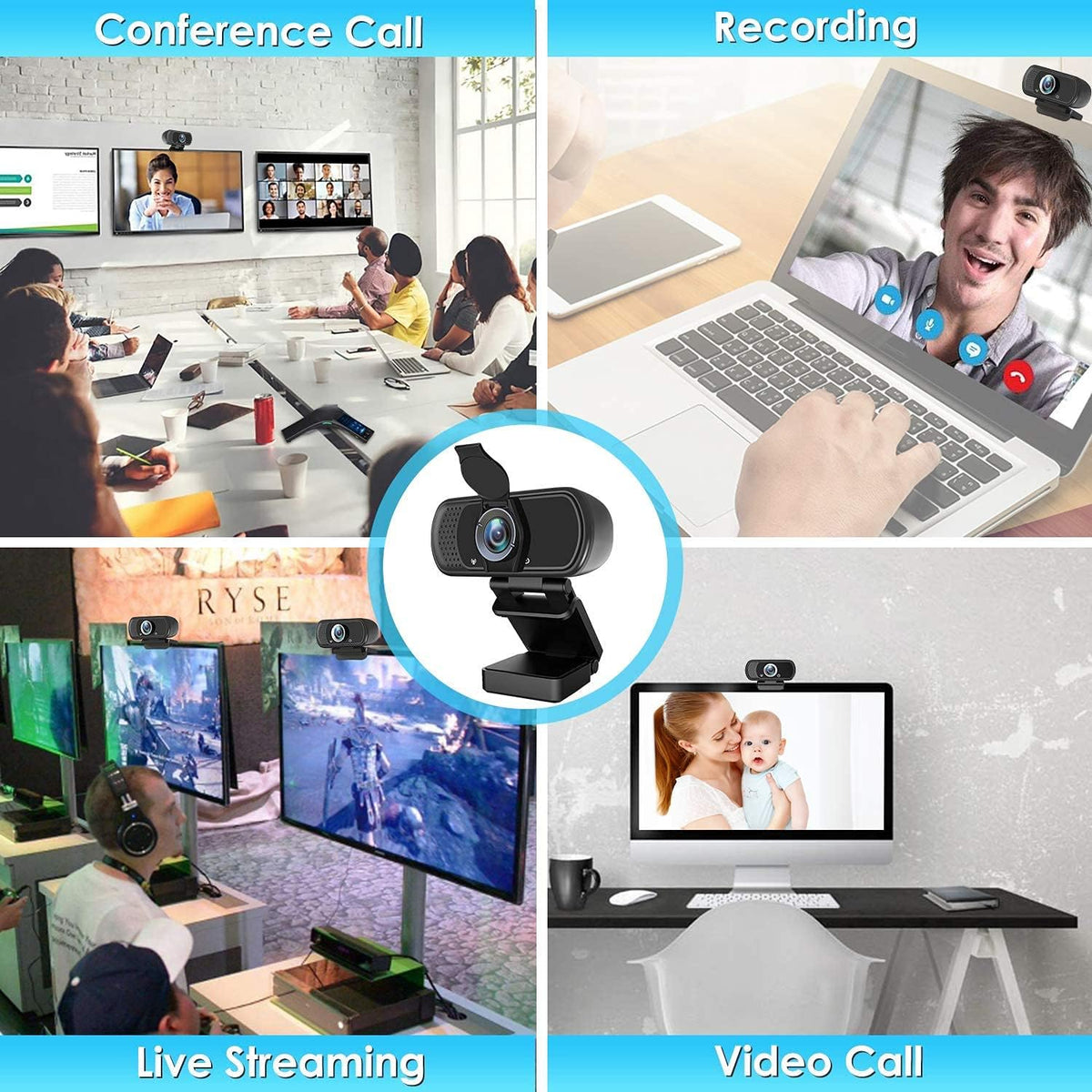 XPCAM 1080P Full HD Webcam with Microphone and Tripod, Pro Streaming Computer Camera with Privacy Cover, Widescreen USB