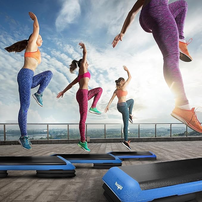 Yes4All Adjustable Workout Aerobic Exercise Step Platform Health Club Size with 4 Adjustable Risers Included and Extra Risers Options
