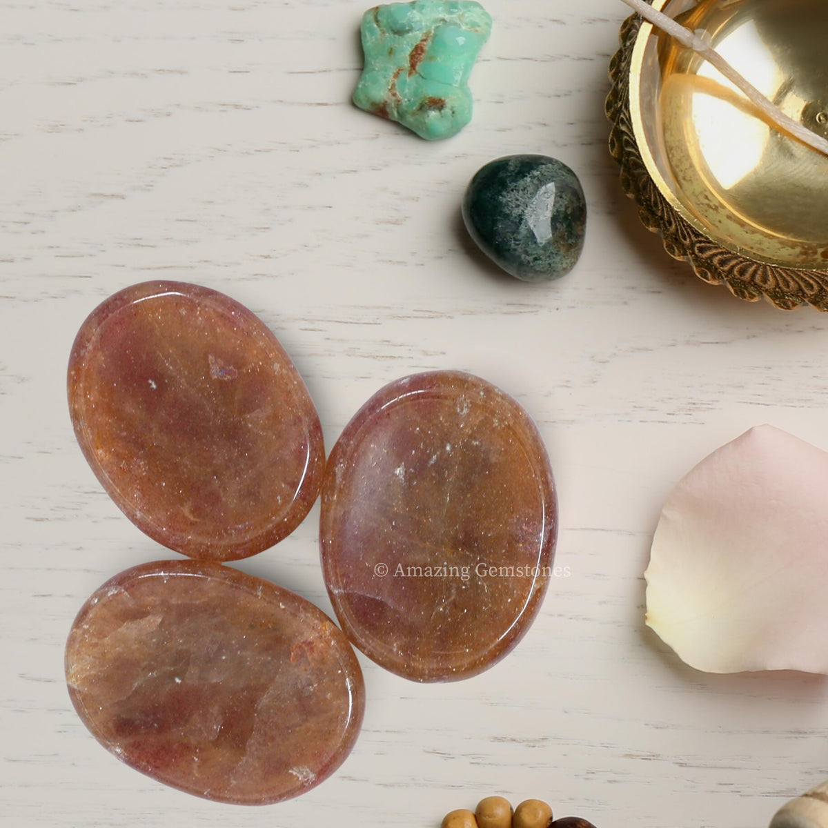 Amazing Gemstone Strawberry Quartz Worry Stone, Healing Crystals - Piedra Crystal Fidget for Gift, Meditation, Calming, Relaxation, Stress Relief