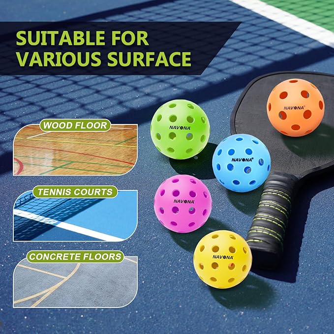 Navona 12 Pack Premium 40-Holes Colorful Outdoor Pickleball Balls, Meet USAPA Official Requirement, Perfectly Balanced, High Bounce True Flight, Durable Outdoor Pickleball Set