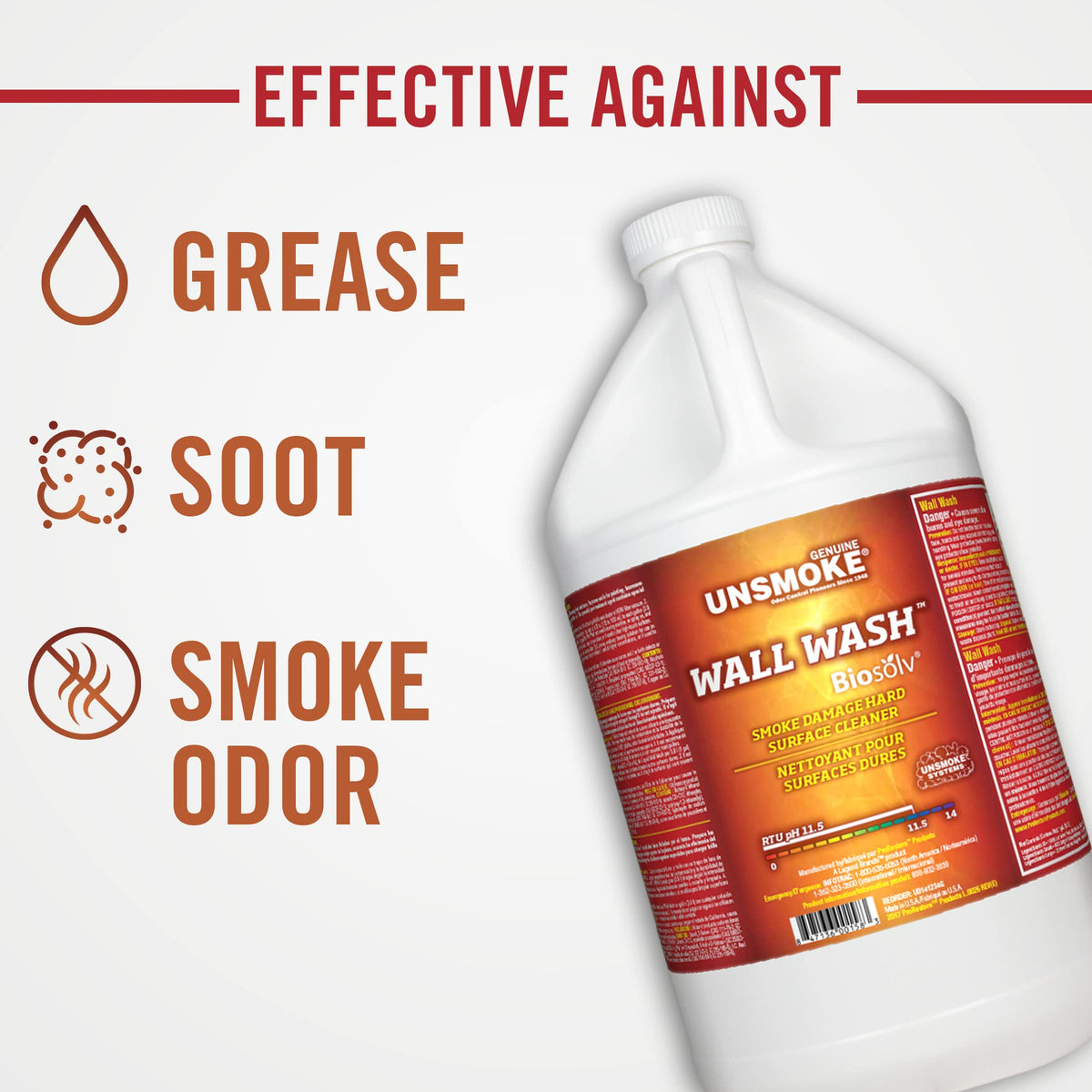 Unsmoke Wall Wash with Biosolv, Multipurpose Degreaser for Walls and Smoke Damage, Hard Surface Cleaner, 1-Gal Bottle