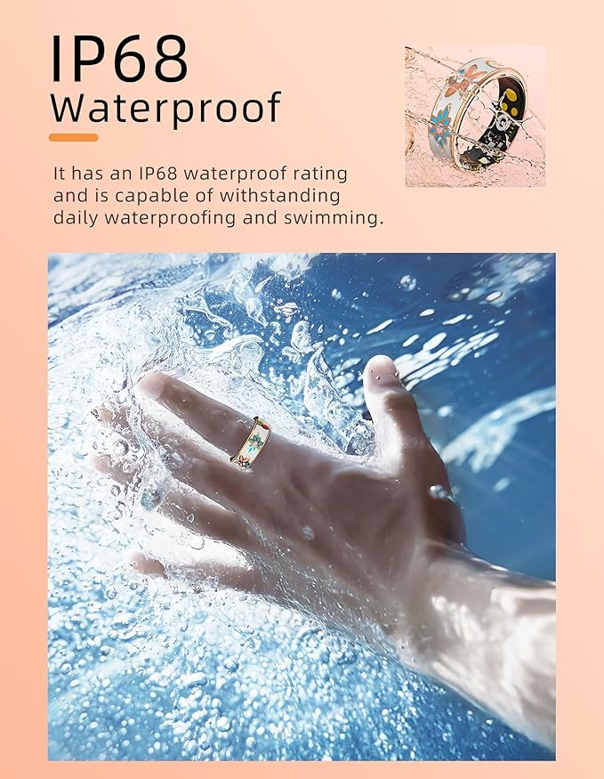 Ladies Smart Ring for Women Health Ring Blood Pressure Heart Rate Monitor Sleep Tracker Fitness Tracker Calories Step Counter Pedometer Gesture Control Waterproof Compatible with iOS Android Phones