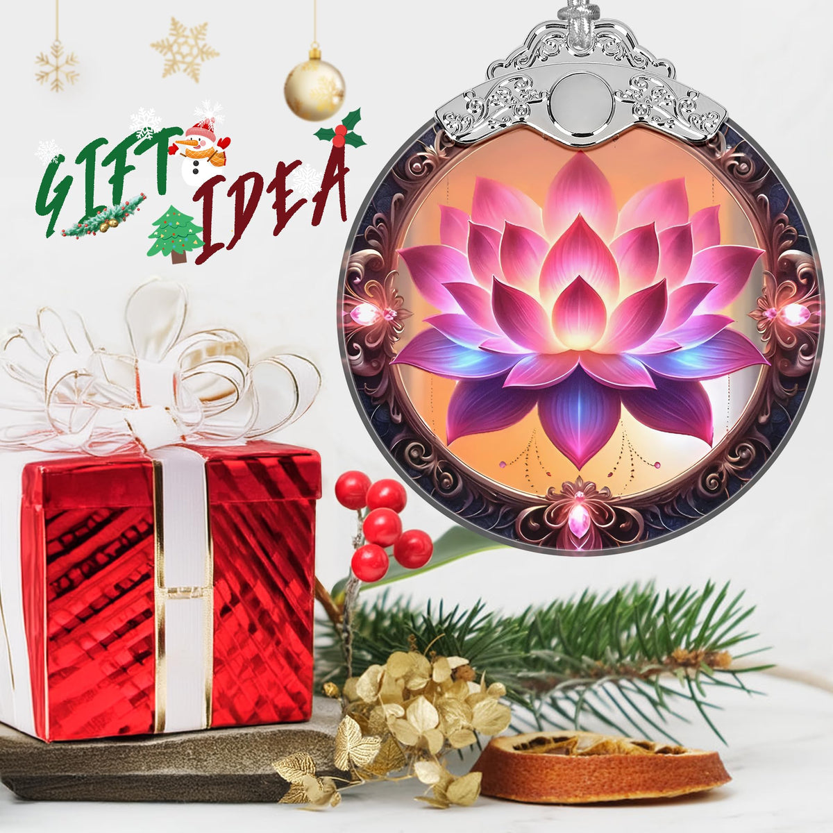 Christmas Ornament - Stained Glass Lotus - Home Decor - Holiday Present Ideas - Gift Exchange - Blooming Lotus