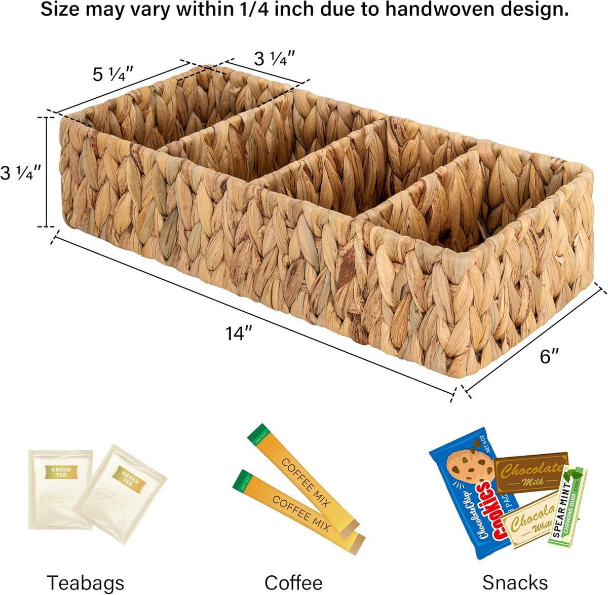 StorageWorks Wicker Storage Baskets - 4-Section Natural Water Hyacinth Organizers | 2-Pack