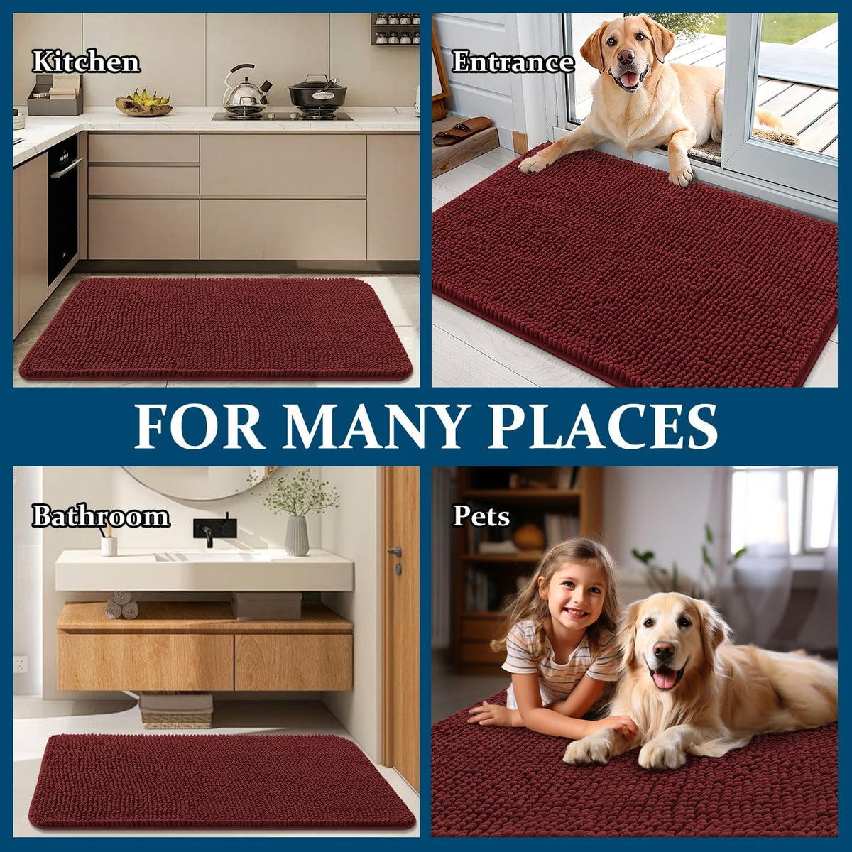 OLANLY Dog Door Mat - Absorbent Non-Slip Washable Doormat for Muddy Paws | 54x32, Caramel Russet