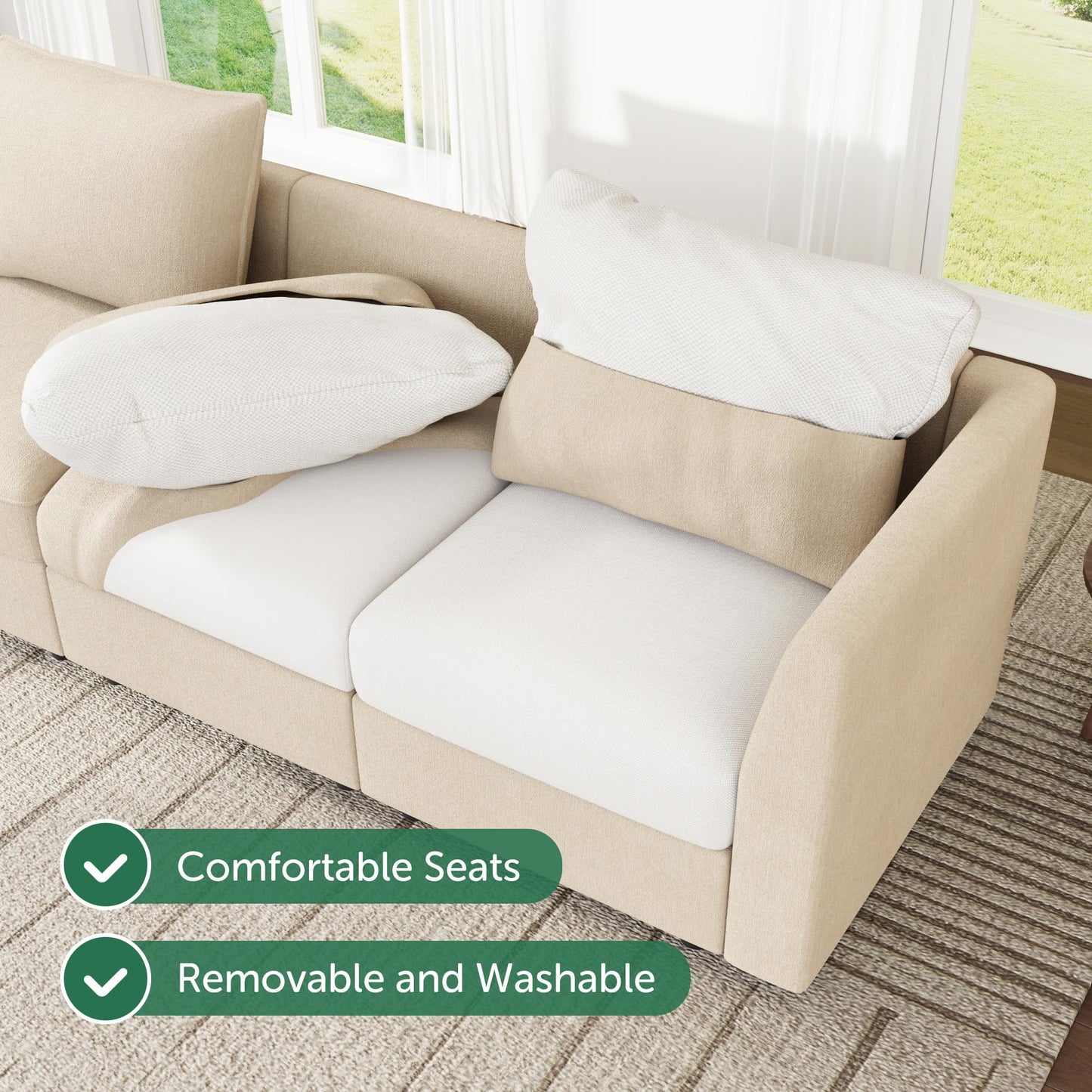 HONBAY Modular Sectional Sleeper Sofa with Storage, Modular Convertible Sectional Couch Bed Module Sleeper Couches for Living Room - Beige