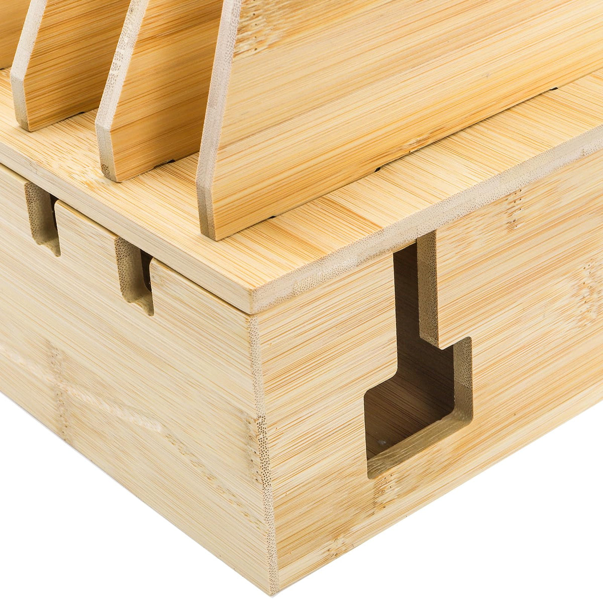 WRINGKIT Bamboo Charging Station for Multiple Devices, Desktop Charging Organizer with Removable Divider Slots, Docking Stations Stand for 6 Devices, Compatible with Tablets, iPads, Cell Phone, Laptop