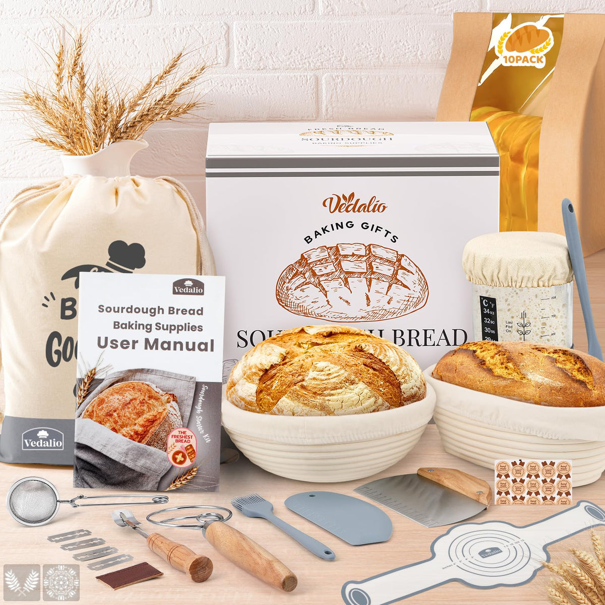 Sourdough Starter Kit, Sourdough Bread Baking Supplies, Bread Proofing Basket, Sourdough Kit for Modern Home and Kitchen, Sourdough Bread Basket, Sour Dough Kit Tools, Bread Making Tools Kit