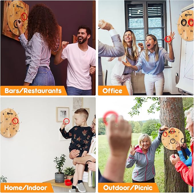 Hook Game Ring Toss for Adults & Kids, Wooden Board Dart Wall Game, Outdoor Indoor Games for Family and Friends, Played at Dorm, Beach, Party, Camping and Yard