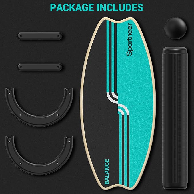 Sportneer Balance Board - 7 Modes Wobble Board with Adjustable Stoppers - Exercise Balancing Stability Trainer for Improve Balance, Surf Trainer & Physical Therapy - Roller and 2.8'' Ball Included