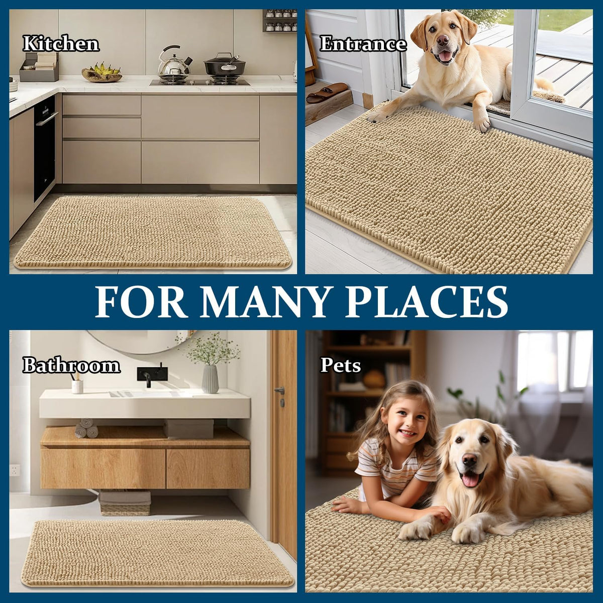 OLANLY Dog Door Mat - Absorbent Non-Slip Chenille for Muddy Paws | 40x24 Beige Indoor Entryway Carpet