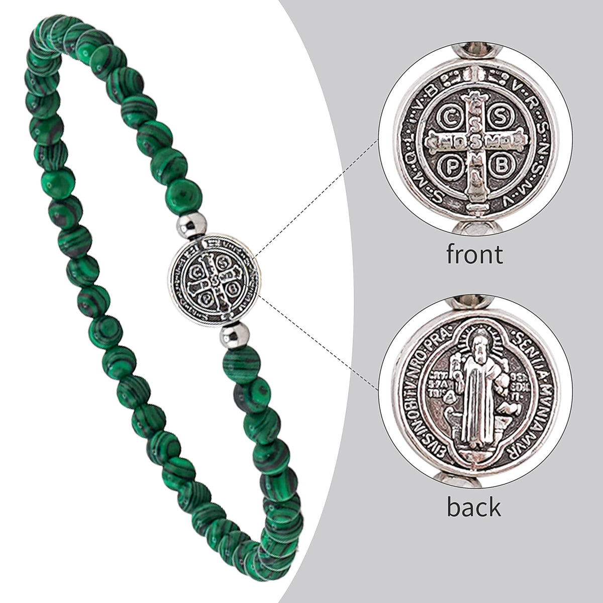 Lameybrt Evil Eye Bracelet 4 mm Natural Stretch Adjustable Beaded Bracelets for Men (C08 Malachite, One Size)