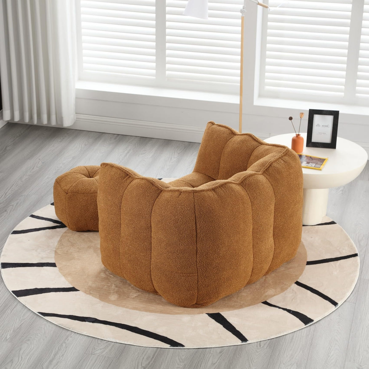 KEIKI Chenille Giant Bean Bag Sleeper Chair with Ottoman, Adults and Kids Lazy Floor Sofa Couch, High Resilient Foam Comfy Reading Chaise Lounge Recliner for Living Room Bedroom, Khaki
