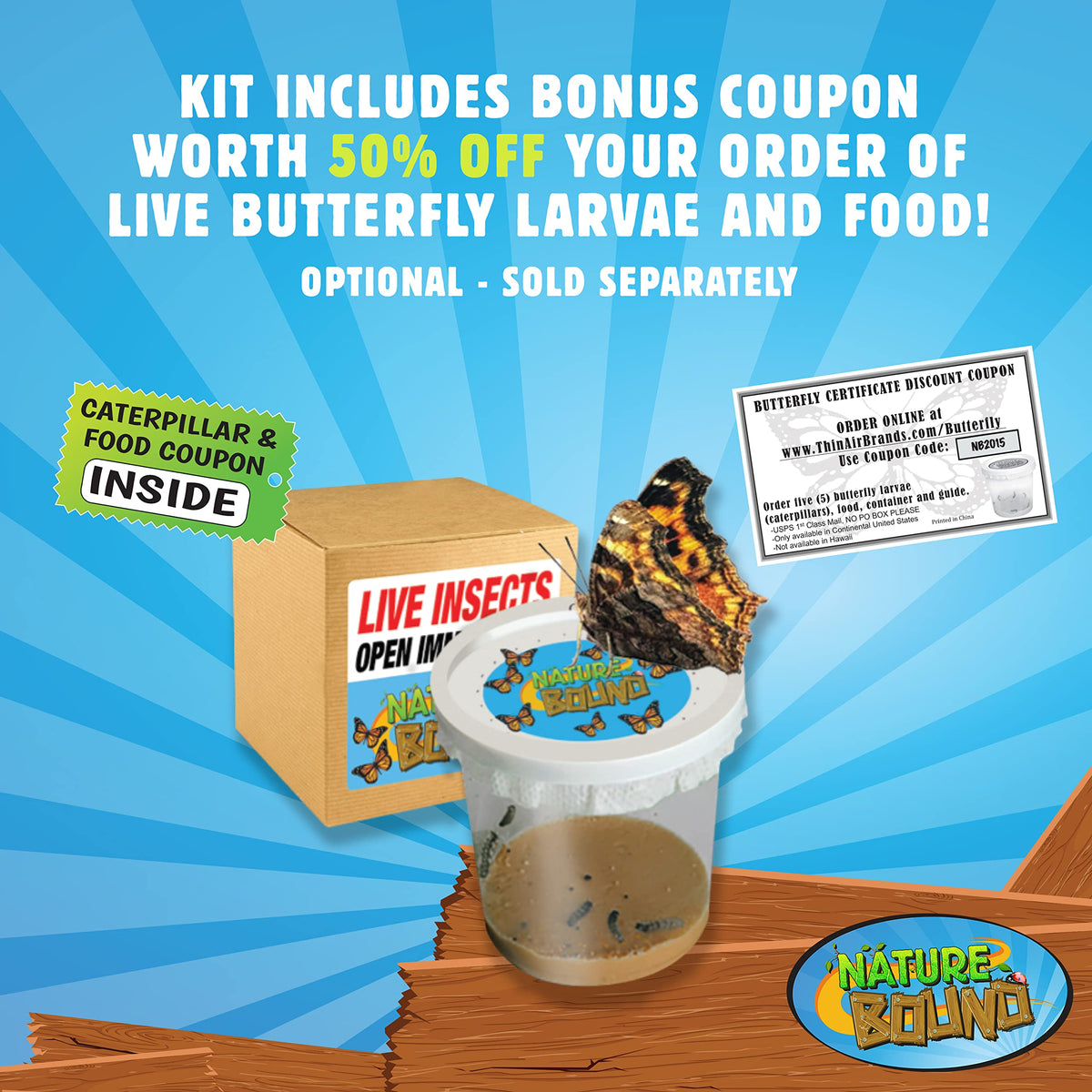 Nature Bound Butterfly Growing Kit - Live Caterpillar to Butterfly Project for Kids - Includes Voucher for Caterpillars, Green Pop-Up Enclosure, and STEM Learning Guide