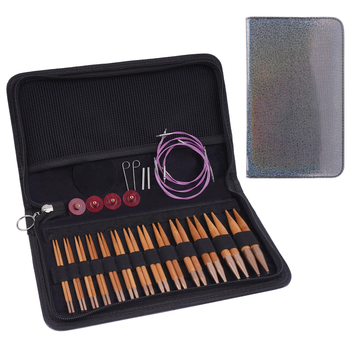 Weabetfu Knitting Needles Set with Bamboo Circular Knitting Needle 13 Pair Interchangeable Knitting Needles and Cables, Accessories and Case Perfect for Beginner, DIY Crafts