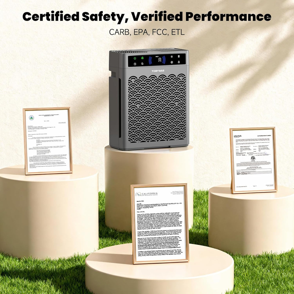 Air Purifiers - HEPA Filter Air Purifier for Large Rooms Up to 3000 Ft² | Air Quality Monitor & Timer - Grey