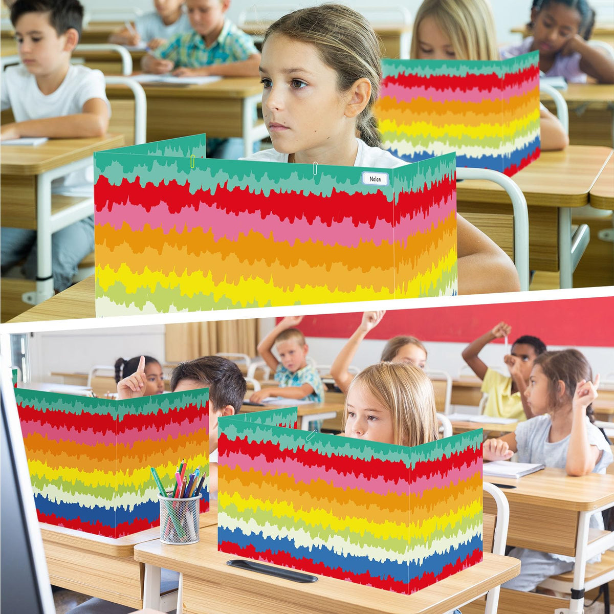 Cinrobiye 24 Pcs Inspirational Privacy Folders Standard for Students Cardboard Shields Test Privacy Boards Motivational Words Desk Dividers Shield for Classroom School Study Supplies (Tie-Dye)