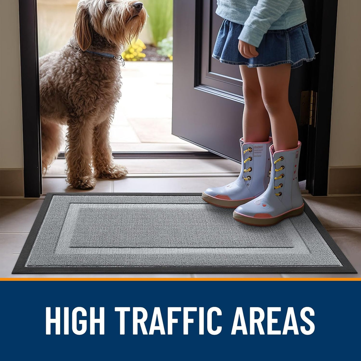 OLANLY Front Door Mat - Waterproof All-Season Doormat for Indoor/Outdoor Use | Sturdy Natural Rubber, 29.5x17, Ash Gray