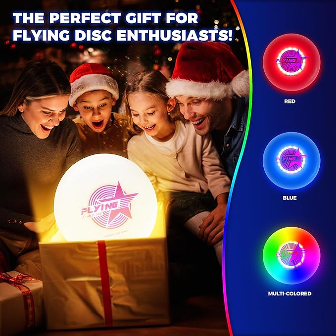 Glow in The Dark LED Flying Disc - 7 Dynamic Modes, 7 Colors, IP65 Waterproof, Perfect Birthday & Camping Gift for Men/Boys/Teens/Kids - Outdoor Games & Cool Toys, 175g