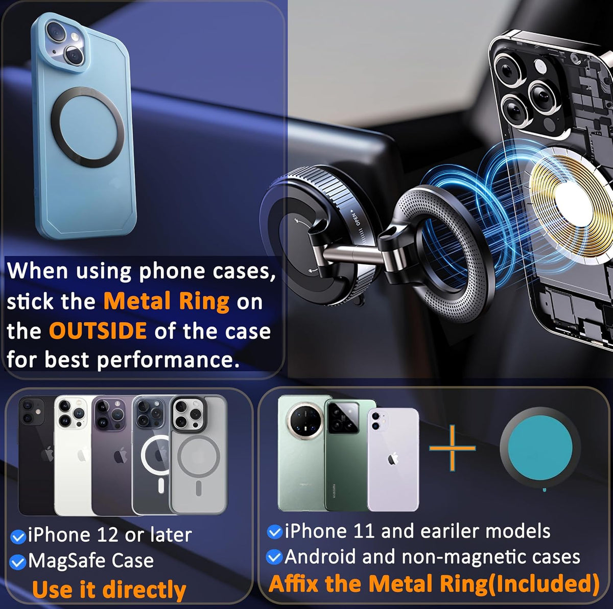 BLISSJU Vacuum Magnetic Car Phone Holder Foldable Mount with Ultra Suction Cup for Magnetic Phone Cases Cell Phone