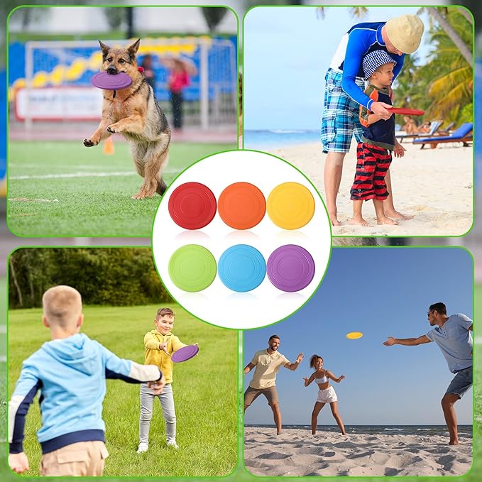6 Pcs Kids Flying Disc 7 Inch Silicone Flying Disks Set for Kindergarten Outdoor Backyard Beach Lawn Park