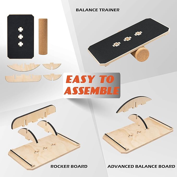 Multi-Optional Wooden Balance Board for all kind of balance tranning, Extra-Large Anti-Slip Wobble, Rocker and Plank Board for Balance and Core Training, Balancing Board for Under Desk