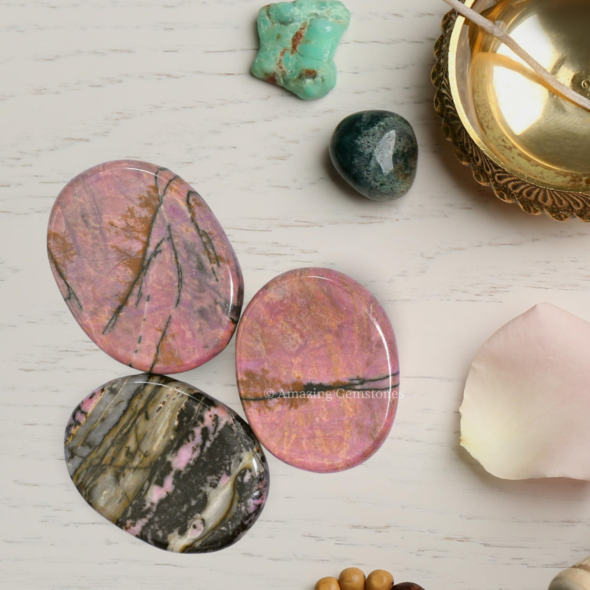 Amazing Gemstone Rhodonite Worry Stone - Pink Crystal for Stress Relief & Meditation
